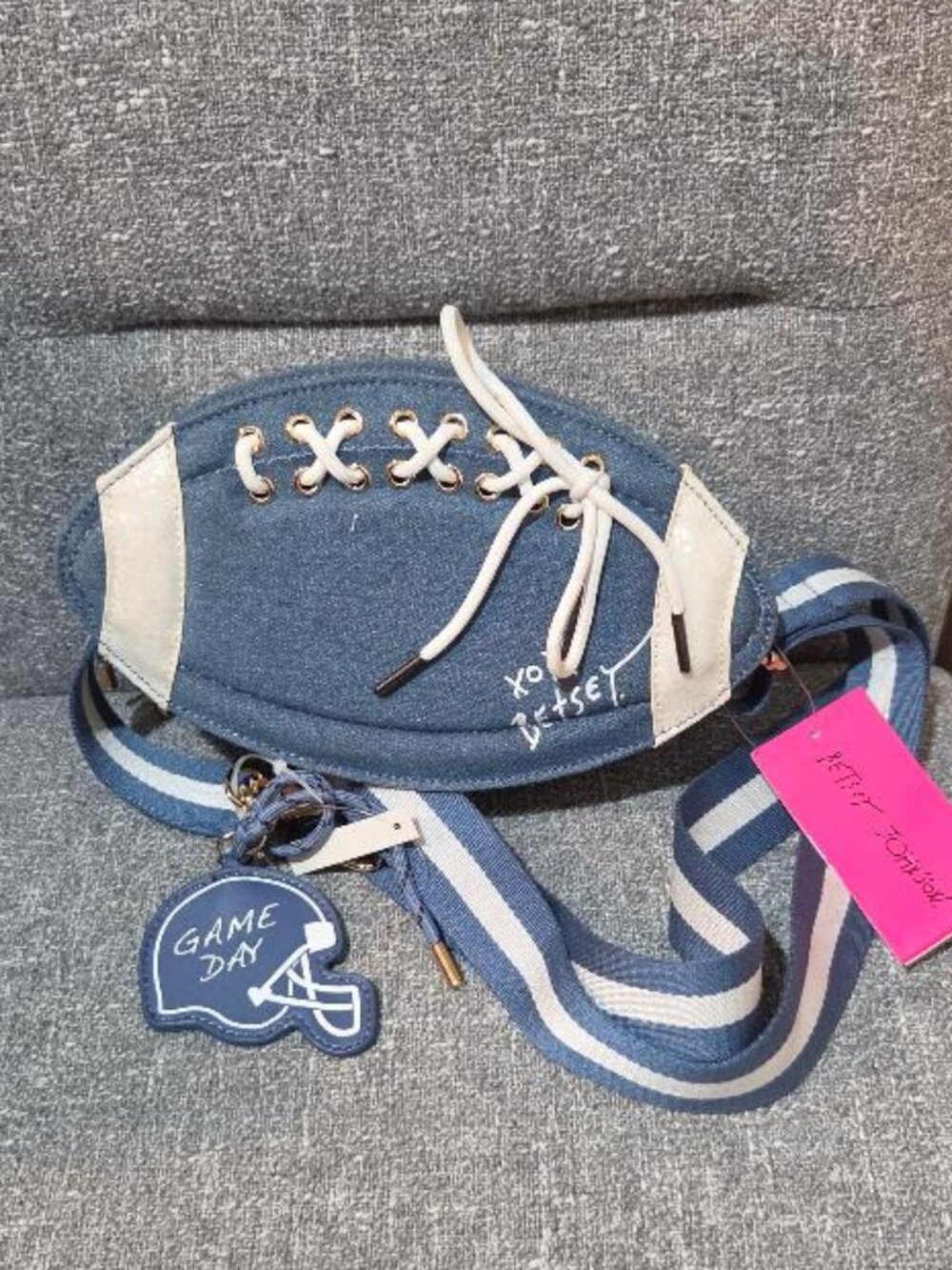 Betsey Johnson XO Fumble Denim Football Crossbody Bag